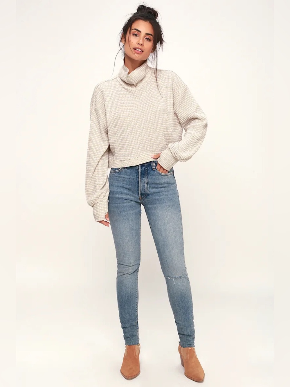 Free People BK White and Beige Turtleneck Long Sleeve Top $68MSRP - Picture 3 of 11